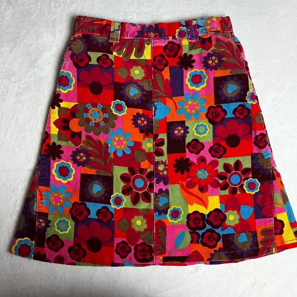 The Children's Place Vintage Y2K Corduroy A-Line Mod SKIRT Sz 10 Stretch Floral
